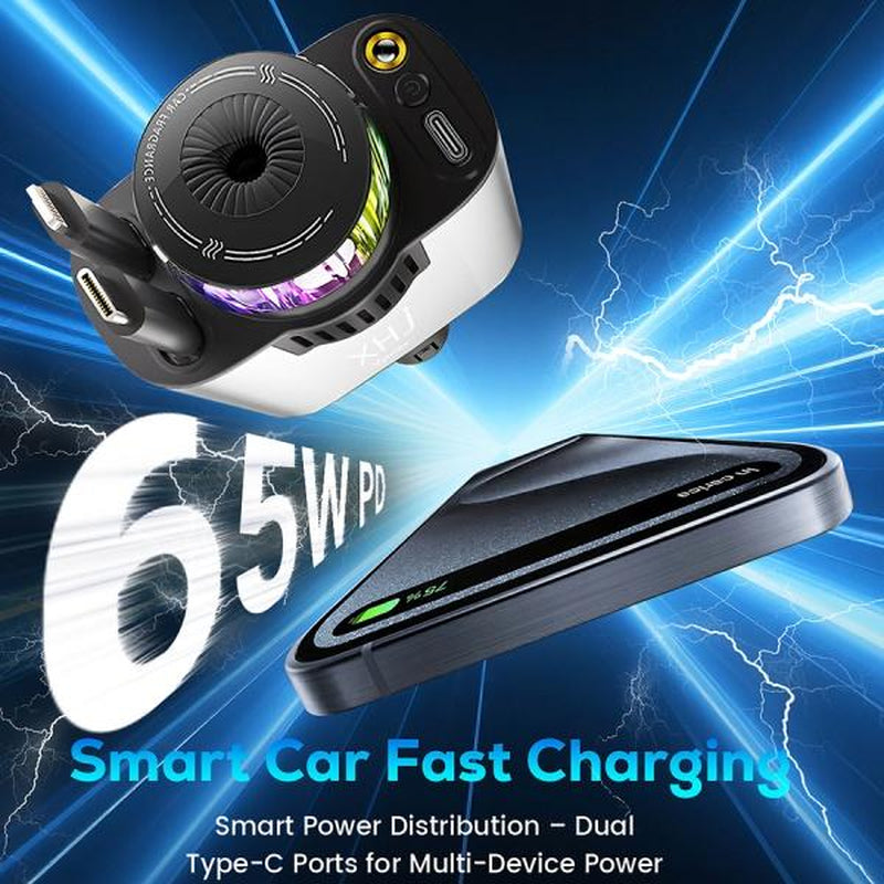 XHJ Starlight Car Air Freshener & Diffuser with Retractable Charger,Dual USB Ports Aromatherapy Freshener,Ambient Lighting,Complete Gift Set for Men,12-24V Compatibility