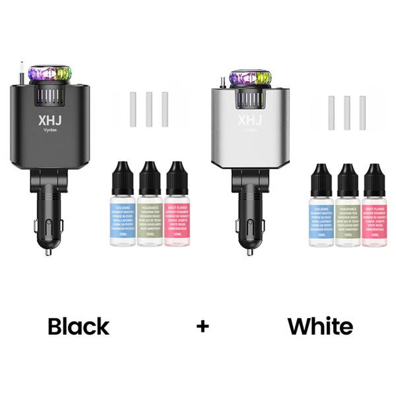 XHJ Starlight Car Air Freshener & Diffuser with Retractable Charger,Dual USB Ports Aromatherapy Freshener,Ambient Lighting,Complete Gift Set for Men,12-24V Compatibility